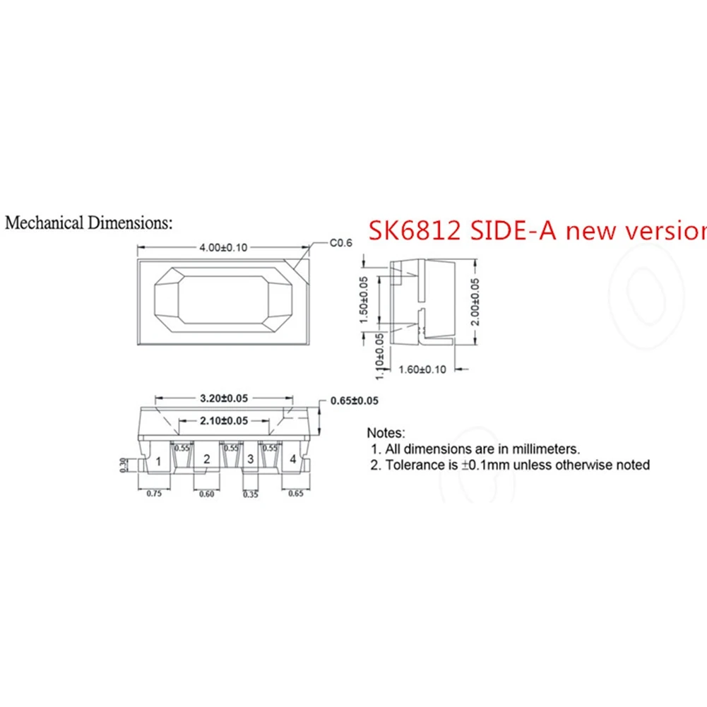 100Pcs SK6812 SIDE-A SK6812 IC In LED Chip Side Lighting SMD 4020 RGB For Strip Display Screen Individually Addressable