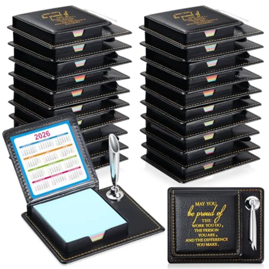 

Pcs Appreciation Sticky Note Holder Gifts Bulk, Inspirational Thank You Sticky Note Holder, PU Leather Memo Box with Calendar f