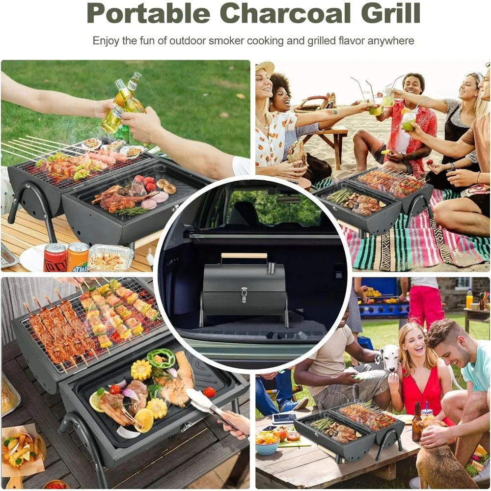 Barbecue à charbon portable pour camping et pique-nique, gril portatif, fumoir britannique pour l'extérieur, adapté au sac