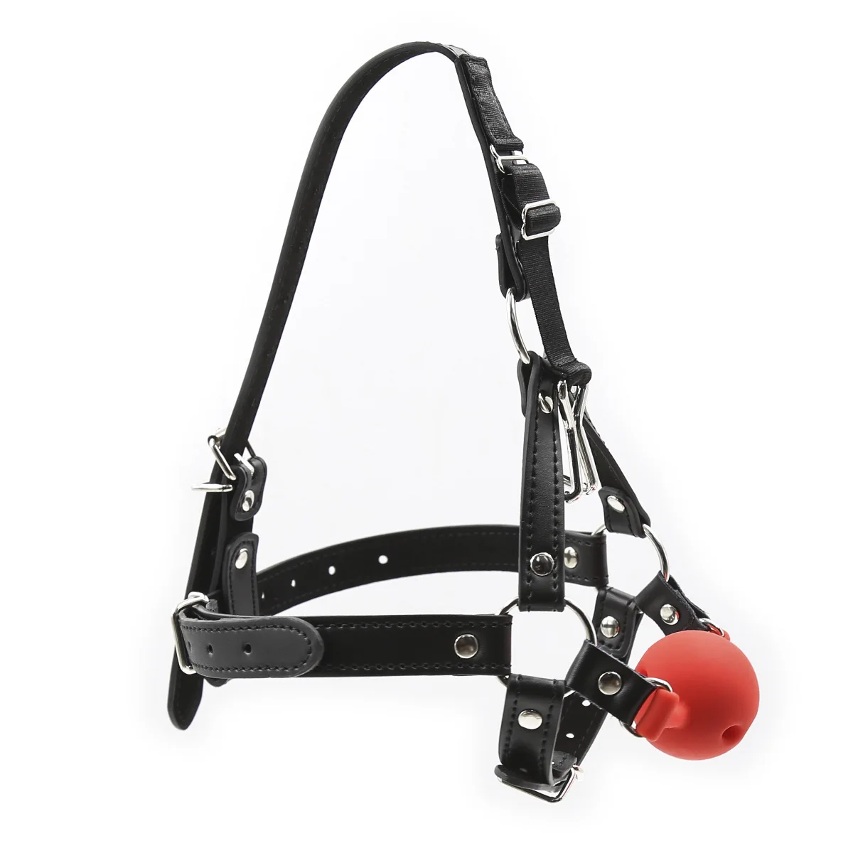 PU Leather BDSM Head Covered Silicone Ball Gag with Nose Hook ,Open Mouth Head Harness Bondage,Sex Toys for Couples Adult Games