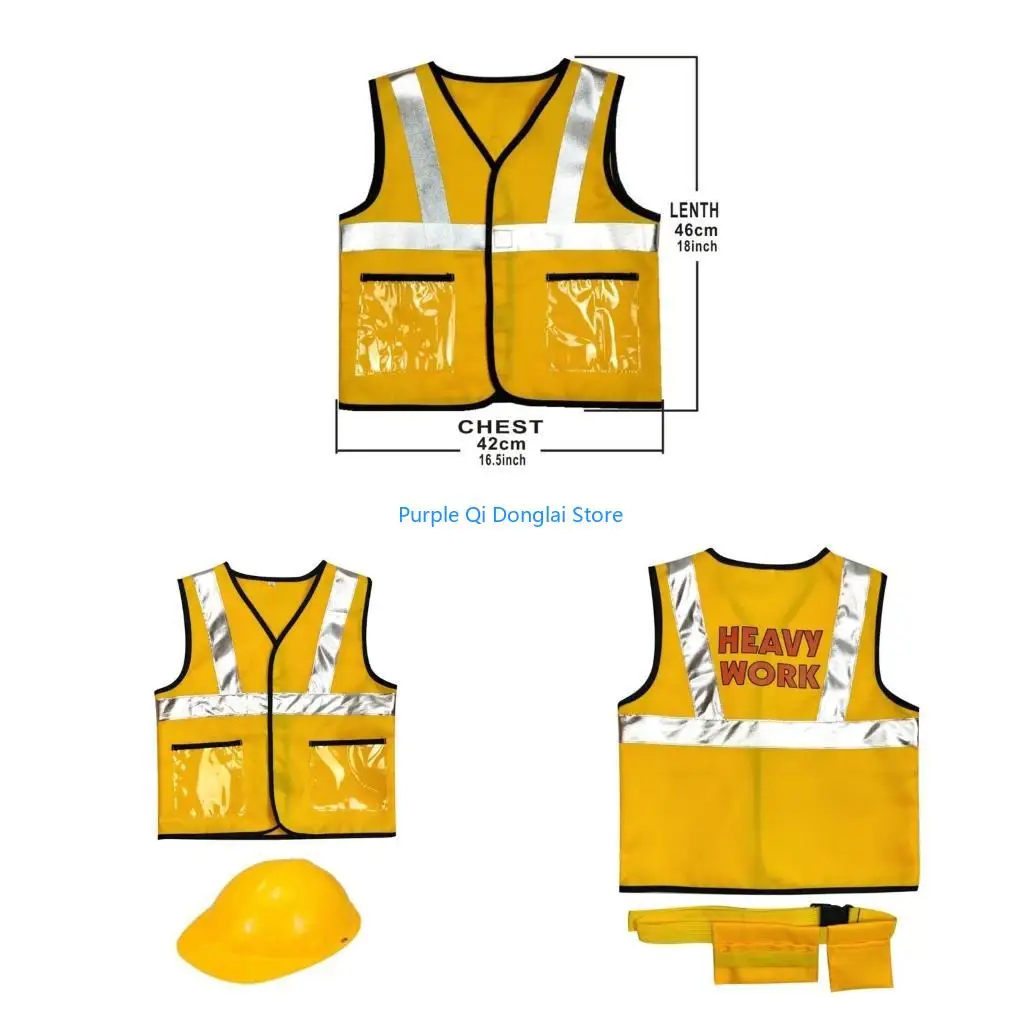 L21E Construction Worker Vest Hat Belt Dress Up Halloween Construction Worker Costume