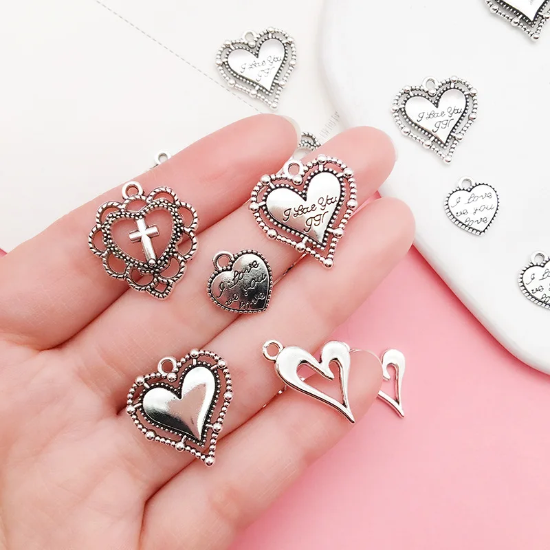 20pcs Charms 3D Heart 19x20mm Antique Silver Color Pendants DIY Crafts Making Findings Handmade Tibetan Jewelry