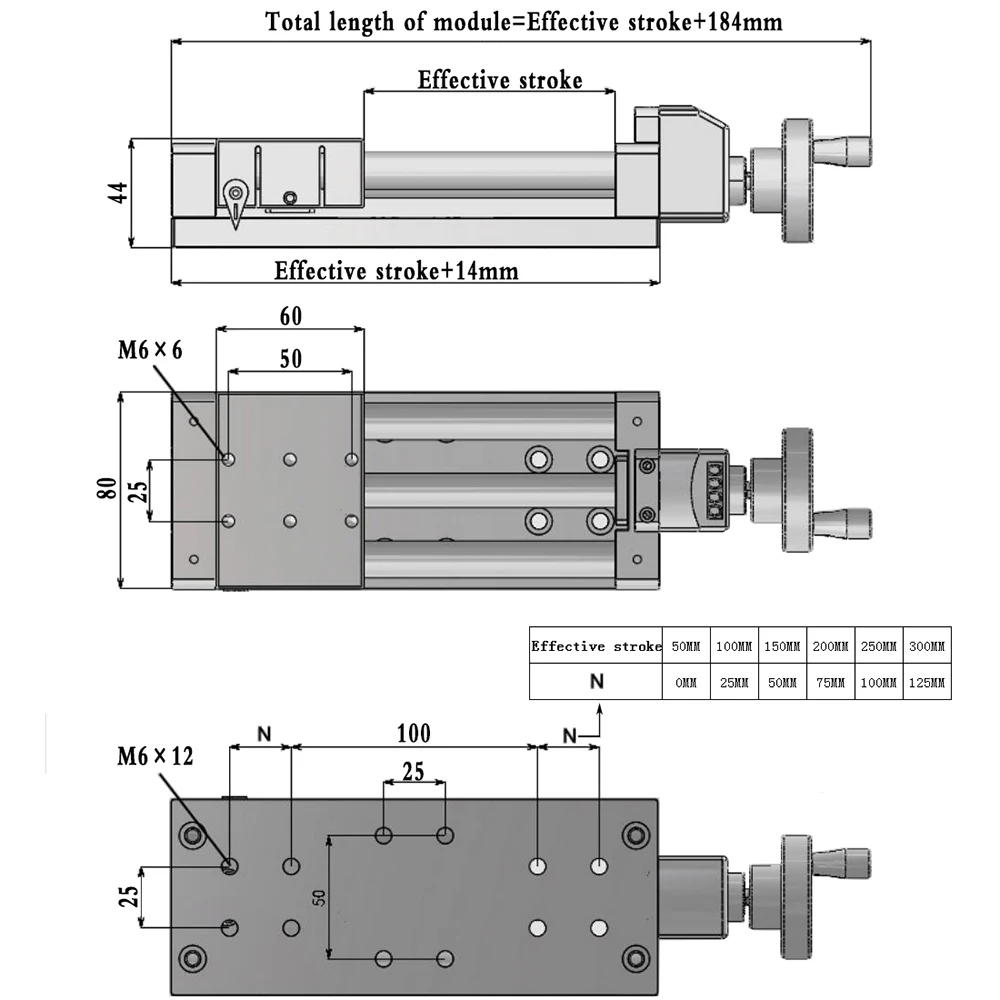 Precise Position Counter Slide Table 100-400mm Effective Stroke T-type Linear Rail Metal Handwheel Can replace the MISUMI Module