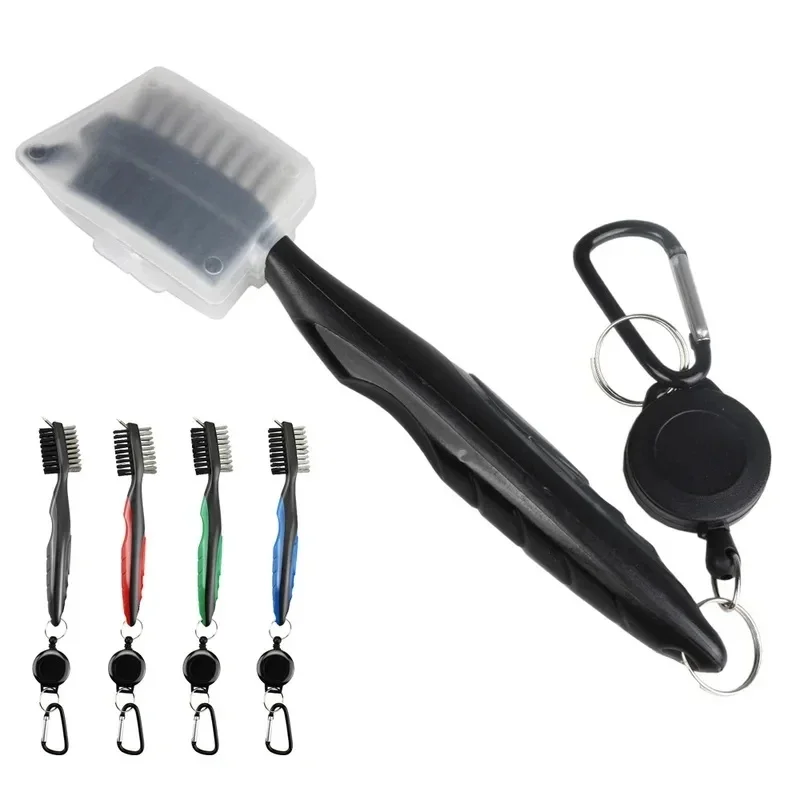 1/2/3pcs Golf Club Brush Groove Cleaner Retractable Dual Sided Nylon Bristles Aluminum Carabiner Groove Cleaner Groove Tool