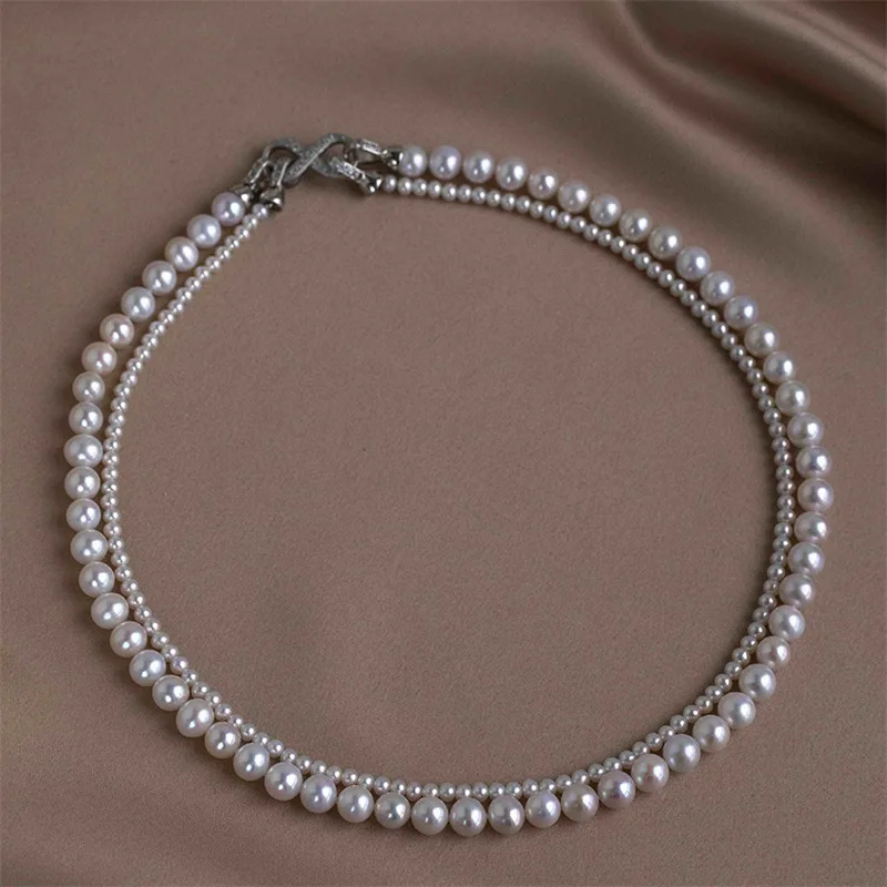 18K gold-plated 8-shaped double row buckle AAA++ 8-9mm 10-11mm Round Akoya White Natural Pearl Necklace with 18inch