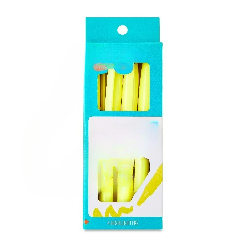 Pocket Highlighters, Chisel Tip, Yellow, 4 Count