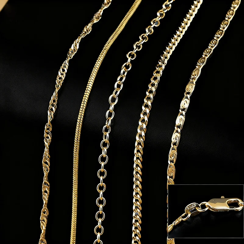 Venta promocional, 7 modelos, collar de cadena de 18KGF relleno de oro amarillo de 18 quilates con cierres de langosta, colgante para hombres y mujeres de 16-30 pulgadas, 1 unidad