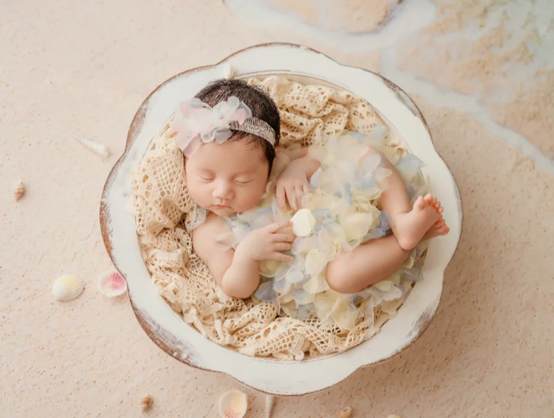 Newborn Photography Props Girl Floral Dress with Headband Beach Backdrop Posing Plate Filling Mat for Baby Studio Photo Shoot
