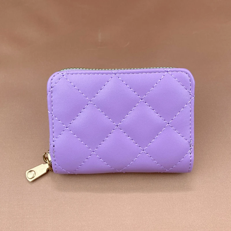 New Fashion Checkered Leather Multi Card Seat Large Capacity Small Zipper Wallet