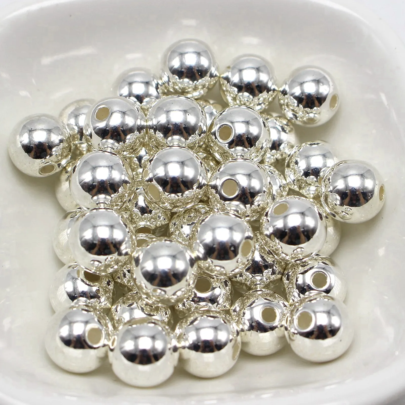 Craft DIY Metallic Acryl Facettierte Runde Perlen 3mm-12mm Glatte Kugelperlen