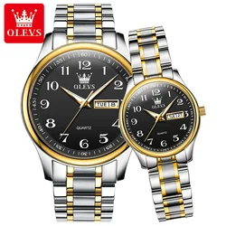 OLEVS5567 Quartz Watches for Men and Woman Couple Watch Luxury Stainless Steel Lover Watches Fashion Gold Lover's Wristwatch Set