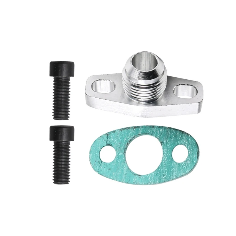 AN10 Turbo Oil Return Drain Flange Adapter Kit For Garrett GT28 GT30 GT35 T25 With M8X1.25Mm Bolts Silver