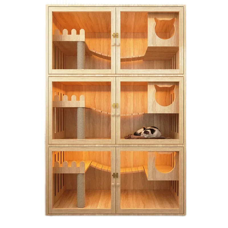 

Factory customization durable breathable indoor luxury solid wood cat house Wooden Cat cage pet house cat villa