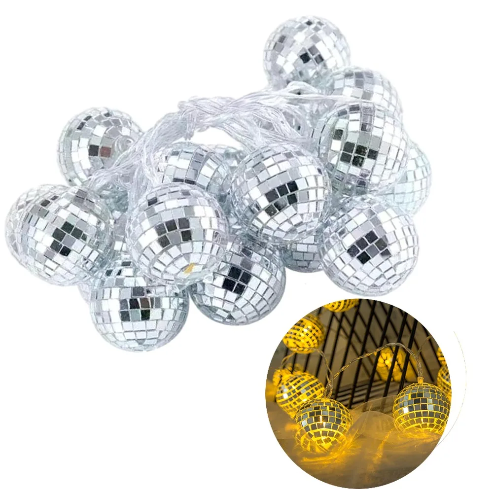 

Mini LED Disco Ball String Lights Waterproof 20/40 LED LED String Light Round Decorative Mirror Disco Ball Lights Party Supplies