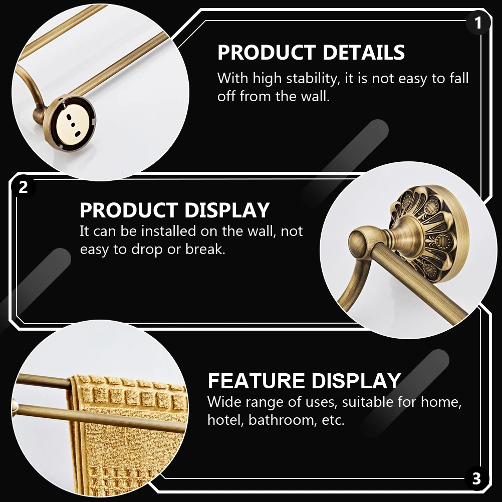 

1 pc Brass Embossed Towel Bar Wall Mounted Bathroom Storage Shelf Hand Towel Rack Wet Tissue Holder Double Bar Bathrobe