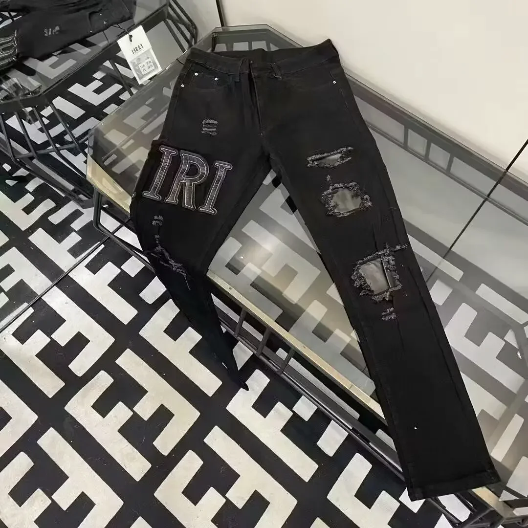 العصرية المطرزة المتعثرة المرقعة سليم صالح الجينز الرجال الراقية المألوف السراويل الطويلة تخصيص الشارع الشهير