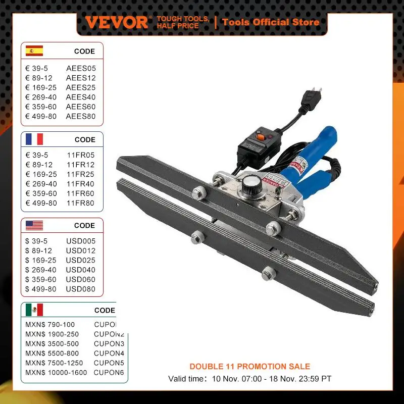 

VEVOR FKR-400 16-дюймовый обжимной герметик для сумок, ручной контроль температуры для целлофановых сумок из алюминиевой фольги Mylar