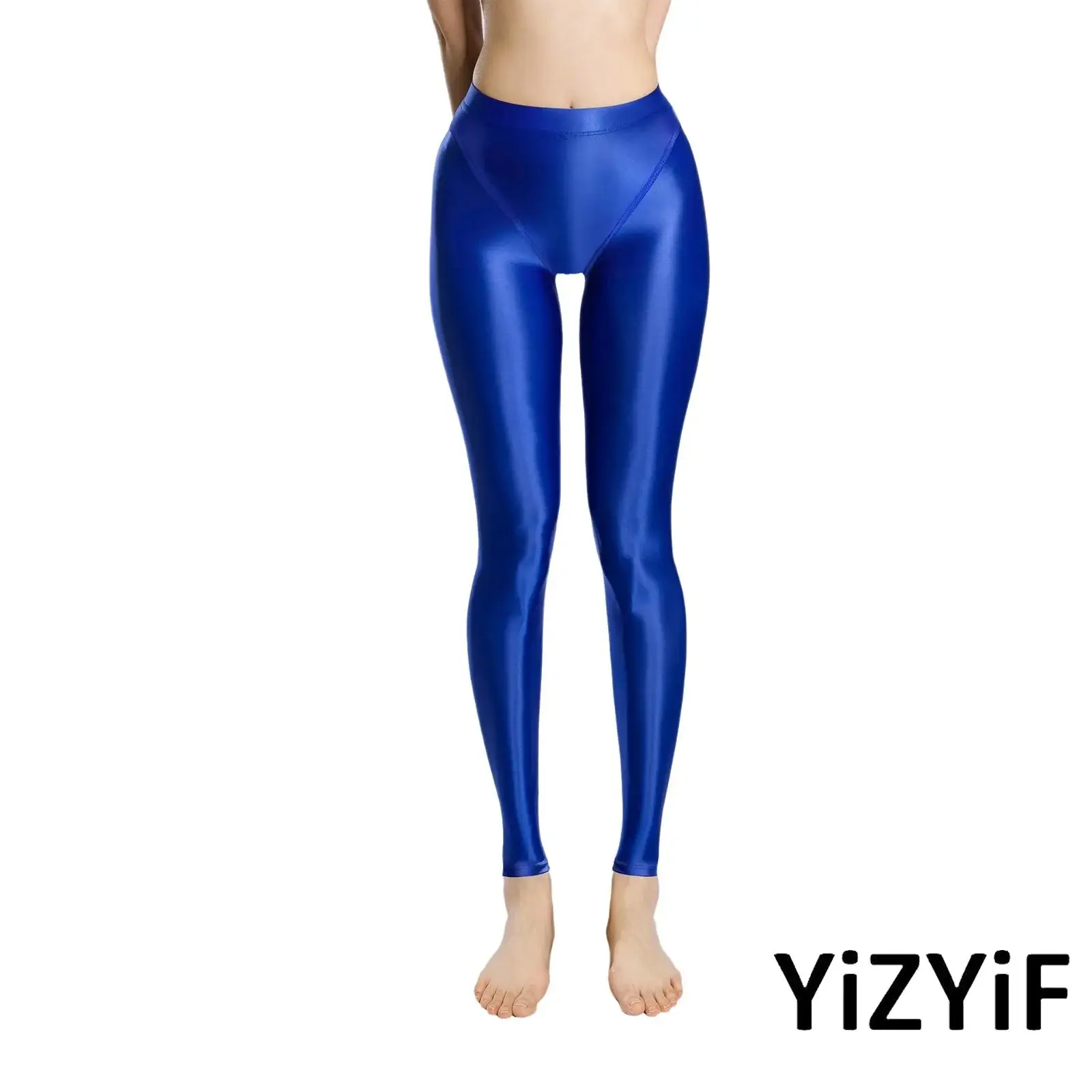 Fashion Womens Fitness Leggings High Waist Glossy Stretchy Sheer Yoga Tights Trousers Skinny Pants for Gymnastics Dance Practice