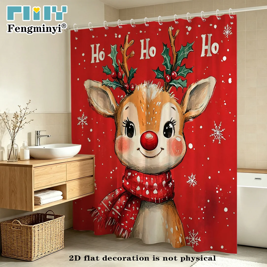 2D Flat, 2D Flat, 2D Flat Shower Curtain 1pc, Christmas Shower Curtain, Displaying Exquisite Christmas Winter Scene, Bathroom De