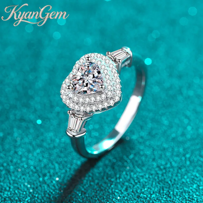 KyanGem 18K Gold Diamond-studded Ring Women's Heart-shaped Moissanite Love Bag Ring 18K Platinum Wedding Fashion Model