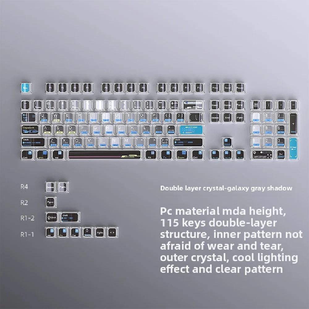 KUXM Double-Layer Crystal Keycaps MDA Profile 115-Key Small Full Set Transparent Dual-Color Injection Molding