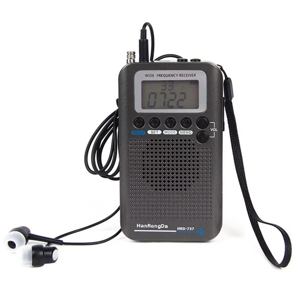 HRD-737 Portable Full Band Radio Aircraft Band Receiver FM/AM/SW/ CB/Air/VHF World Band with LCD Display Alarm Clock