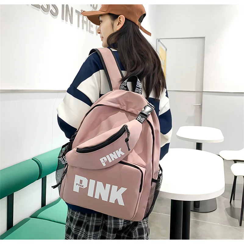 Borsa zaino in Nylon moda rosa e marsupio Set zaino Casual Mochila zaino da viaggio zaino da viaggio adolescente ragazzo ragazze scuola Backapck