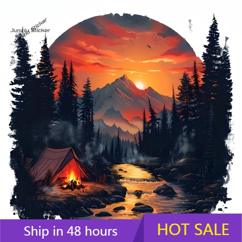Sunset Forest Camping sticker for Car, Laptop, Phone, Motorcycle, Window, or Wall Decor, Elephant Decor
