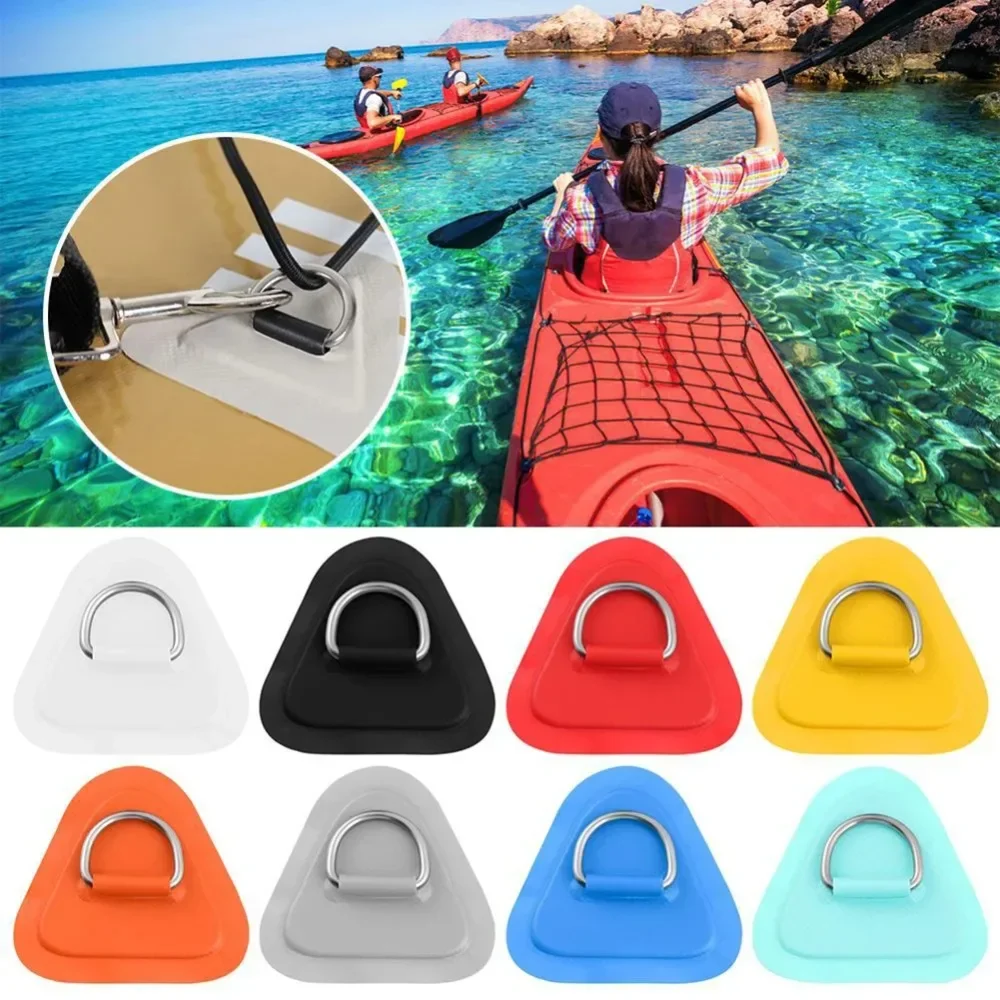 2Pcs Heavy Duty PVC D Ring Patch Stainless Steel Triangle Fitting for Inflatable Boat Dinghy Canoe Surfboard Deck Rigging