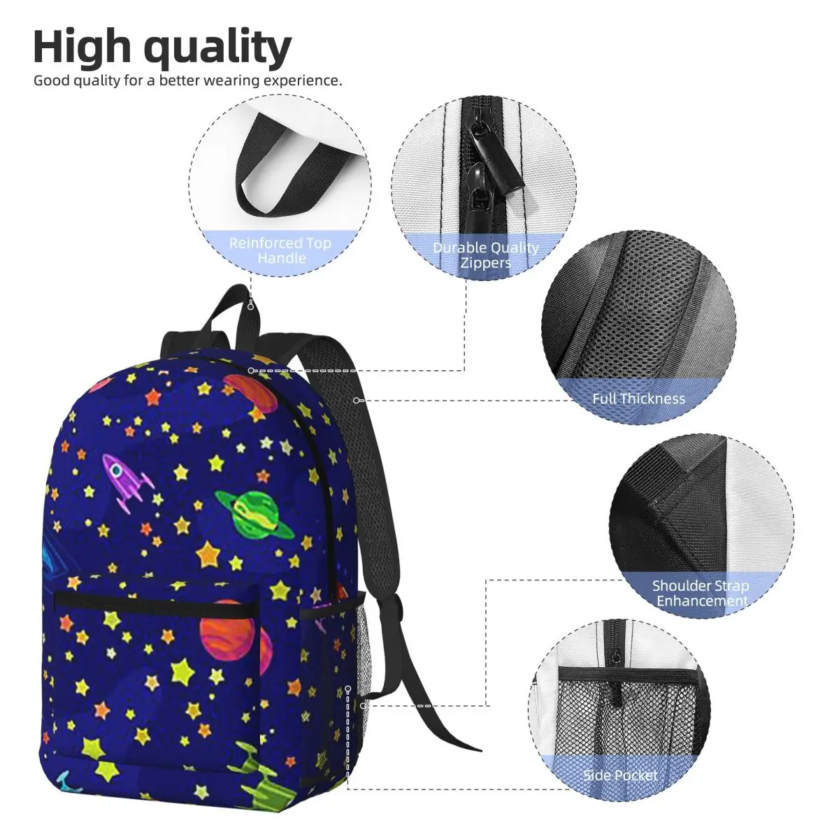 Starry Sky Space Galaxy Sun Moon Backpack Daypack Large Capacity Kids BookBag School Bag Shoulder Bags for Men Women