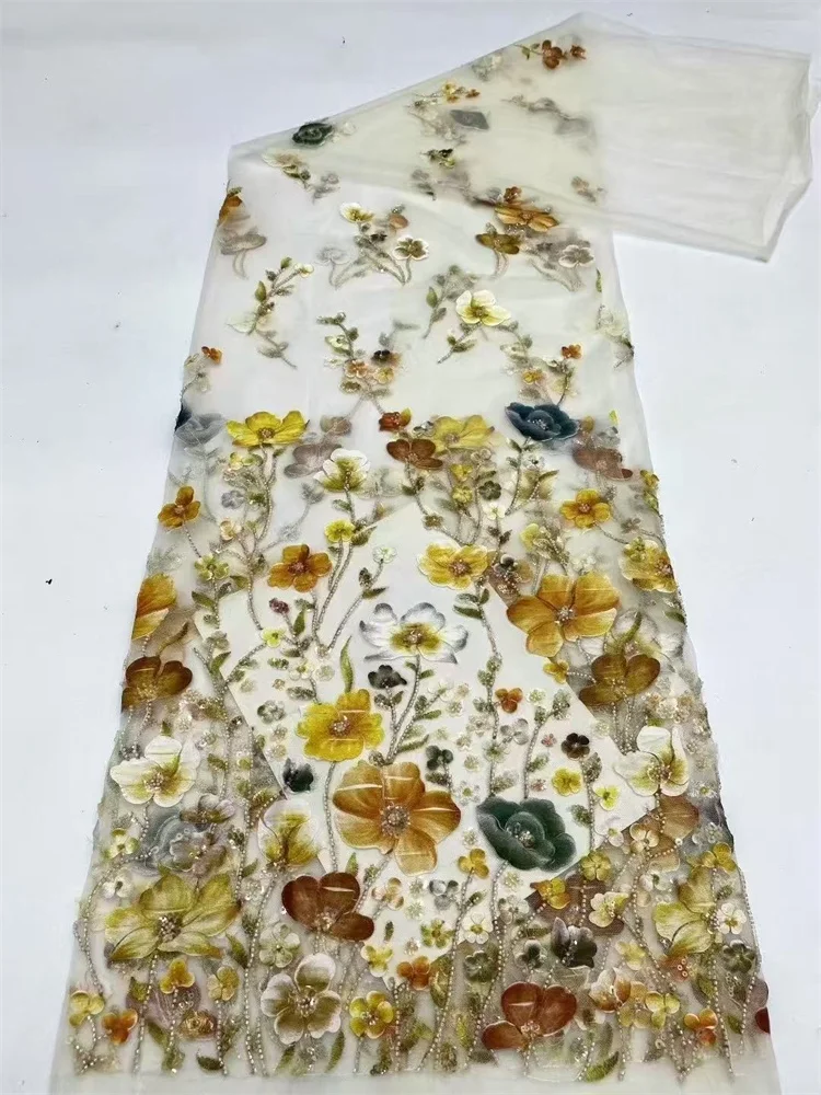

Luxury Embroidered Mesh Sequins Lace Fabric Colorful Flower High Quality Beaded Lace Fabric For Wedding Party Dress 2025