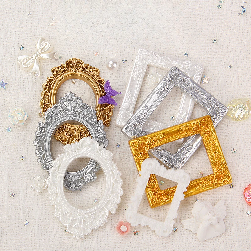 Vintage Baroque Resin Photo Frame, Cream Glue Diy Guka Material Mini Frame Photocard Decorative Accessories