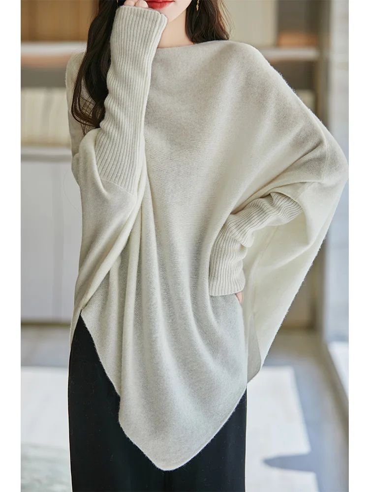 2024 Women's Shawl, 100% Wool, Accessories, Warm, Elegant, Boat Neck, Sweater, Top, Korean Style, Autumn/Winter