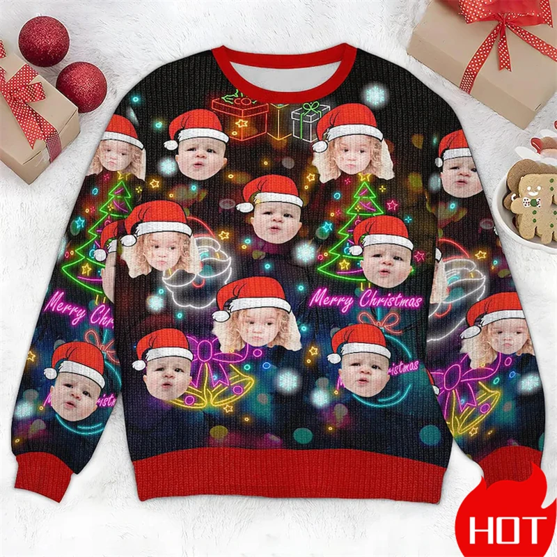 Customized Photos Ugly Christmas Sweater Unisex Personalized Photo Graphic Sweatshirts Customize Face Family Gifts Pullovers New