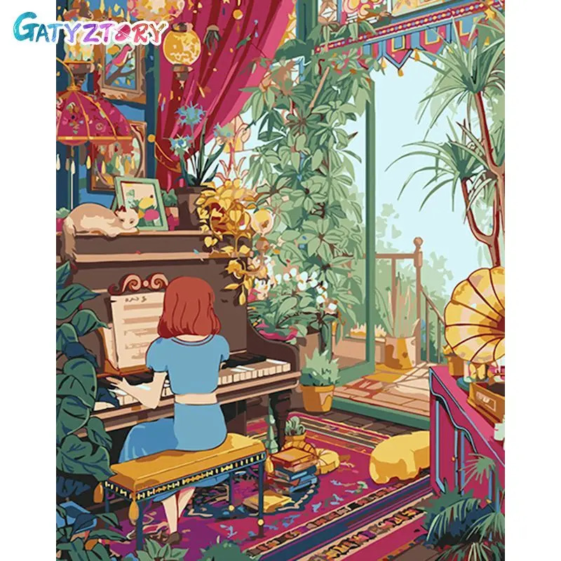 

GATYZTORY Acrylic Painting By Numbers Girl Playing the piano 60x75cm pictures by numbers For Adults DIY Frameless Home Decor