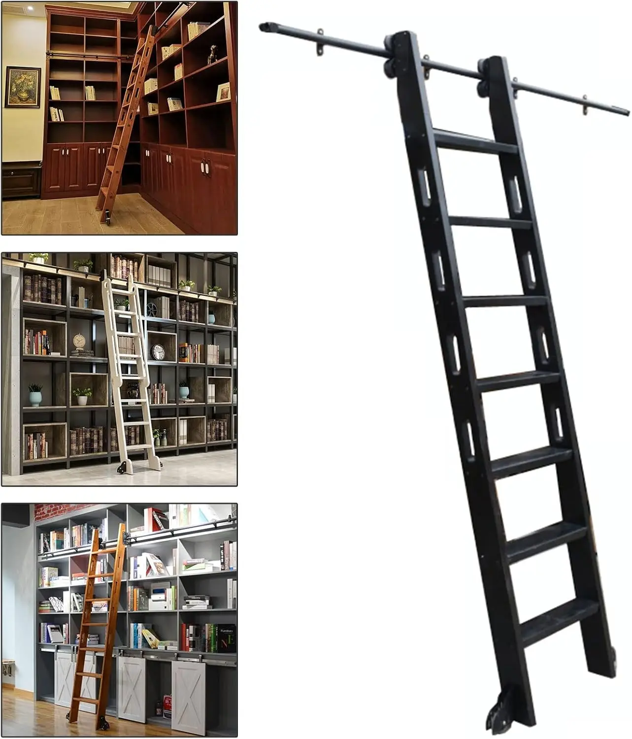 Sliding Barn Door Kit 3.3Ft-20Ft Sliding Ladder Library Full Set Hardware Rolling Track With Floor Roller Wheels (No Ladder)