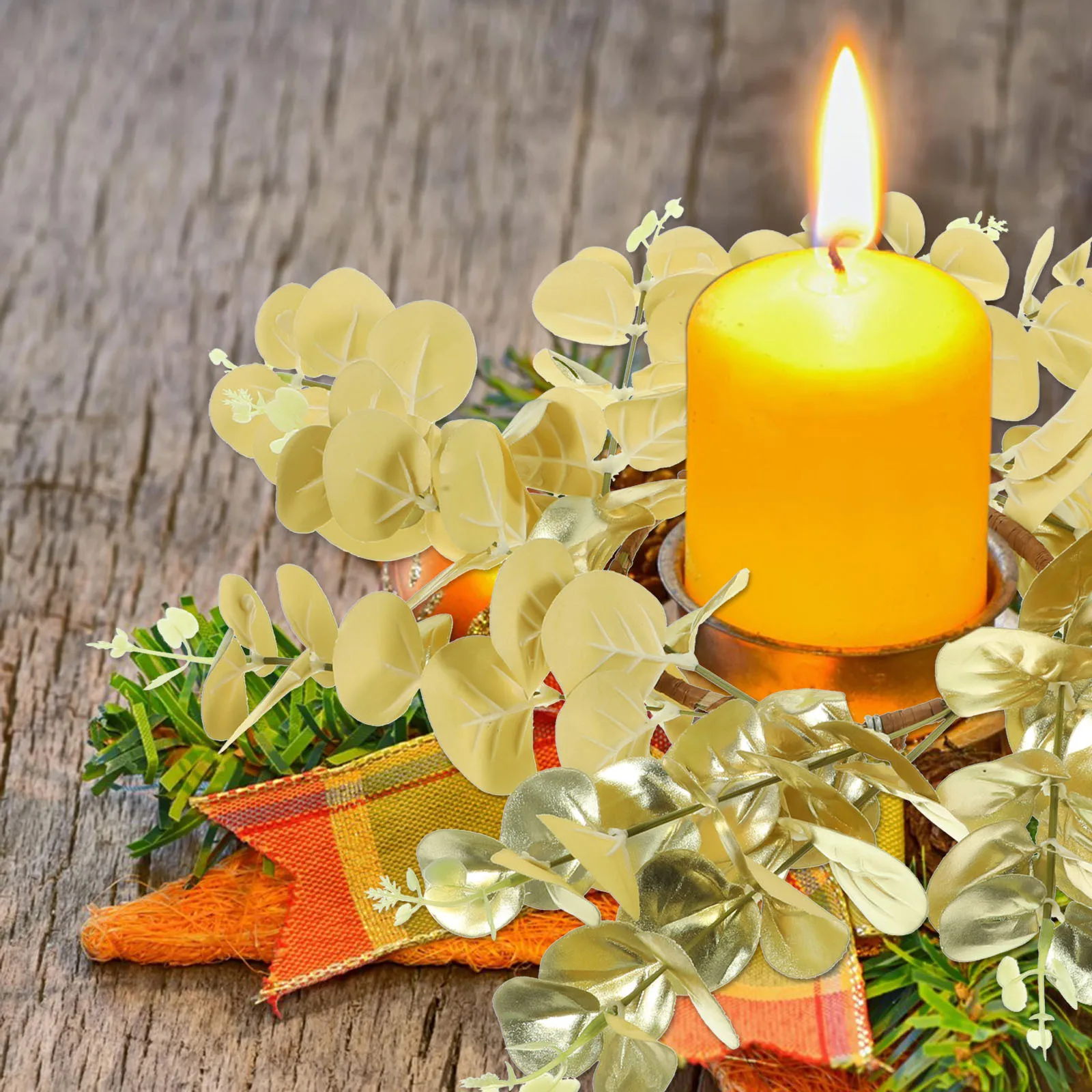 

Leaf Ring Artificial Pillar Wreath for Party Wedding Home Table Decoration Christmas Garland Mini Wreaths