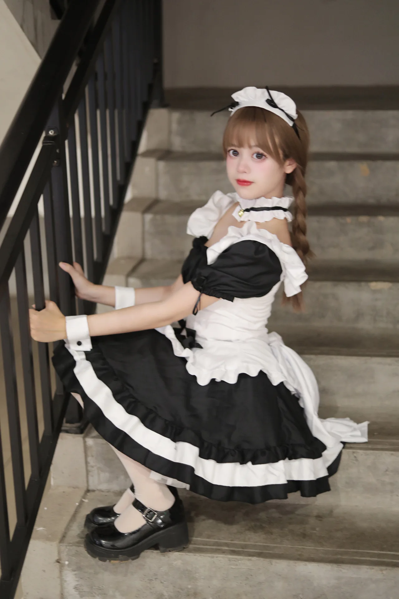 Süßer Lolita-Petticoat in Schwarz-Weiß, lange Strümpfe, elastische Overknee-Socken, Gothic-Cosplay-Spitzen-Party-Accessoires – Detail 11
