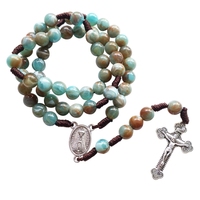 Fashion Handmade Round Bead Catholic Rosary For Cross Religious Necklaces For Women Men