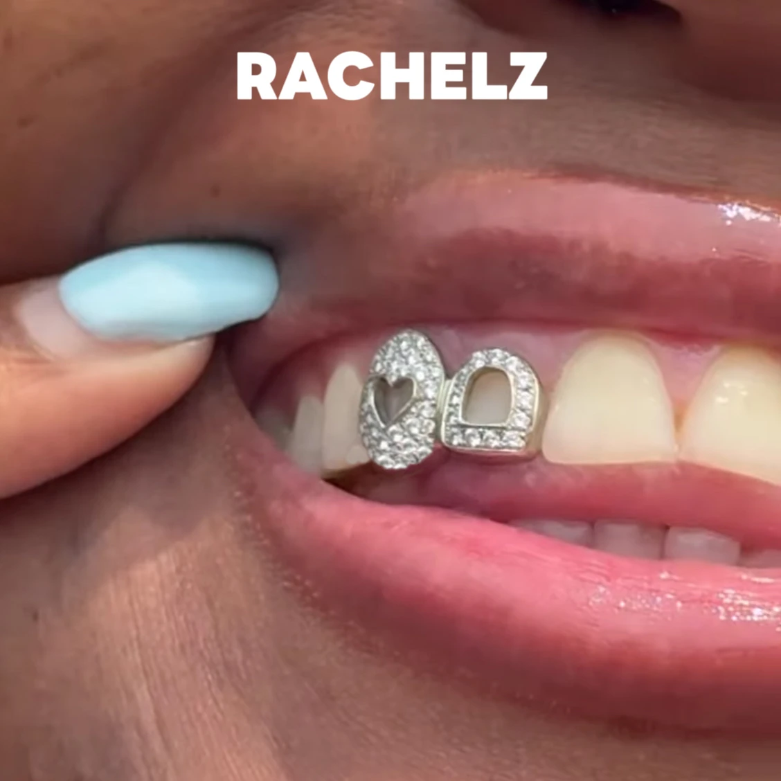 

RACHELZ Elegant Double Hollow Heart Zircon Teeth Grillz Vintage Full CZ Stone Tooth Caps For Women Men Jewelry Dental Grills
