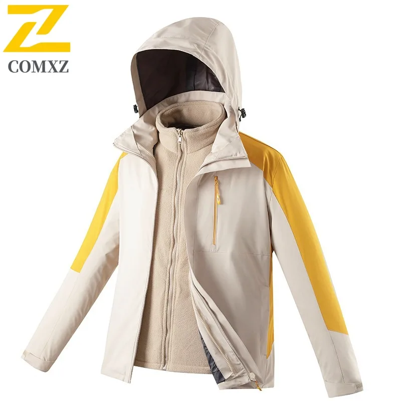 سترة COMXZ للرجال لسائقي الدراجات النارية سميكة ودافئة وبسيطة مع قلنسوة معطف صيد للسفر والتسلق مقاوم للرياح جودة عالية 3 في 1 ملابس خارجية