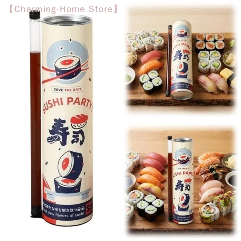 【M】1/3Pcs Sushi Push Box With Sauce Straw Food Grade Sushi Mold Cone Push Up Paper Bucket Packaging Paper Box Bento Accessories