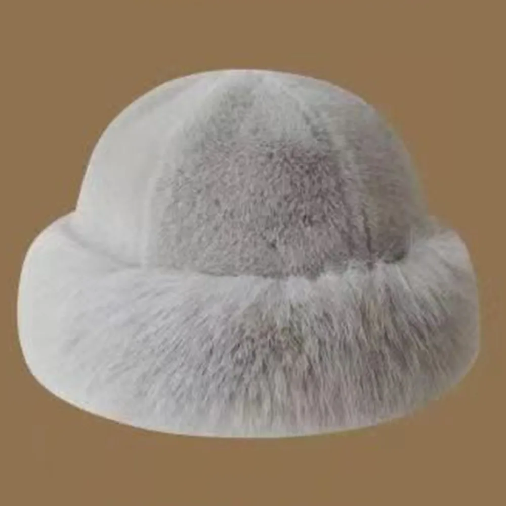 New Warm Fluffy Fur Bucket Hat Cold Thicken Fisherman Hat Cover Head Cap Snowy Day Panama Cap Women