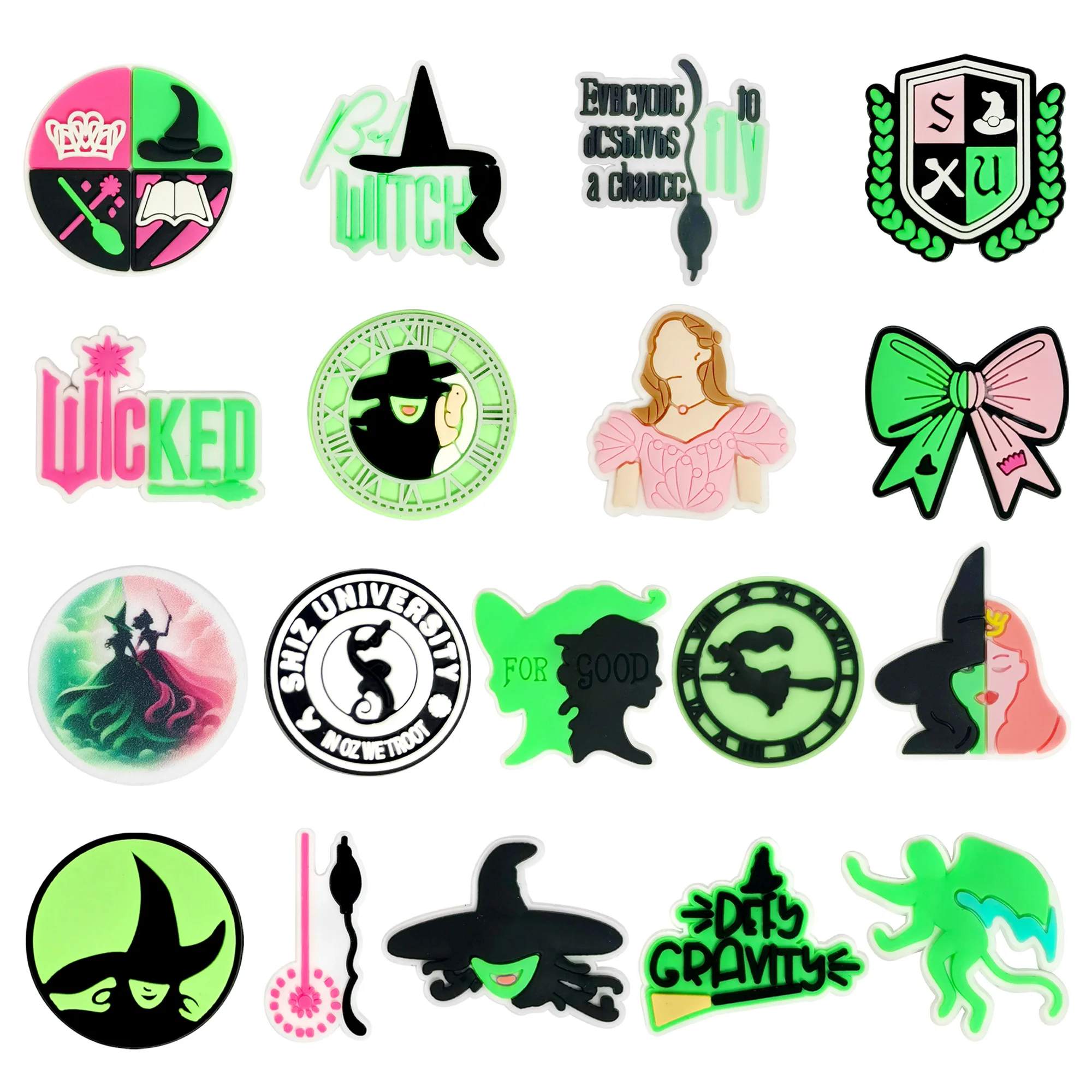 

New Arrival 18Pcs Magic Witch Woman Hat PVC Shoes Charms Accessories Kids Cartoon Miniso Clog Buckle Fit Holiday Present