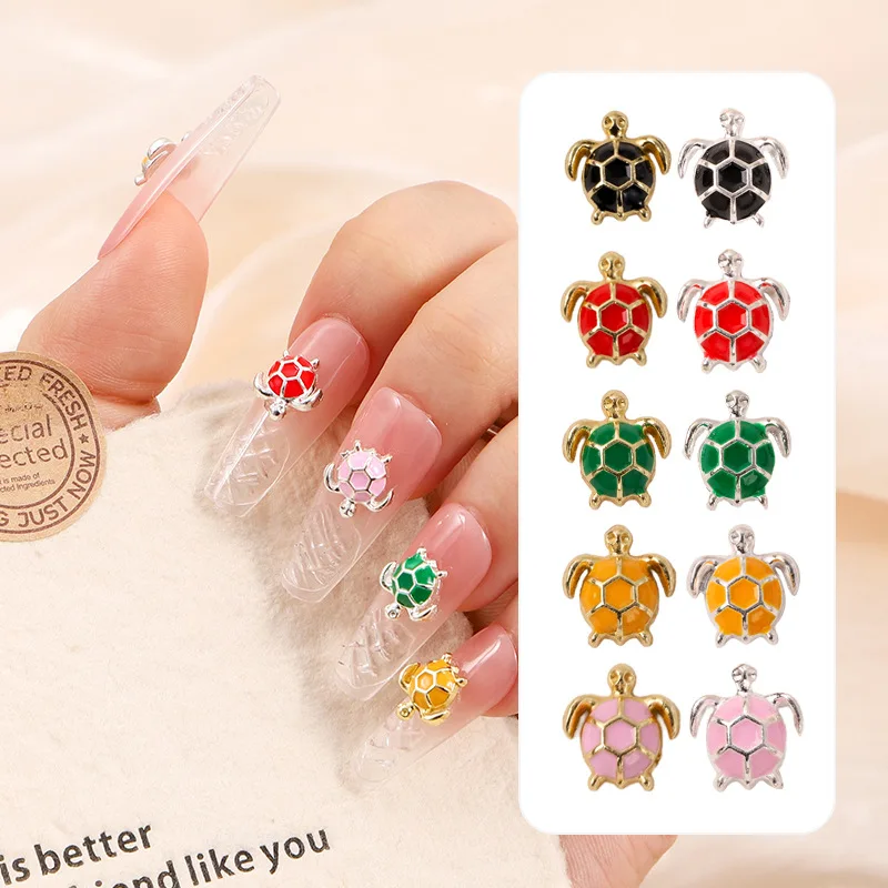10Pcs/Pack Cute Little Turtle Nail Charms - Elegant Metal Nail Art Decor, Kawaii Press-On Nail Accessories for Fresh Manicures