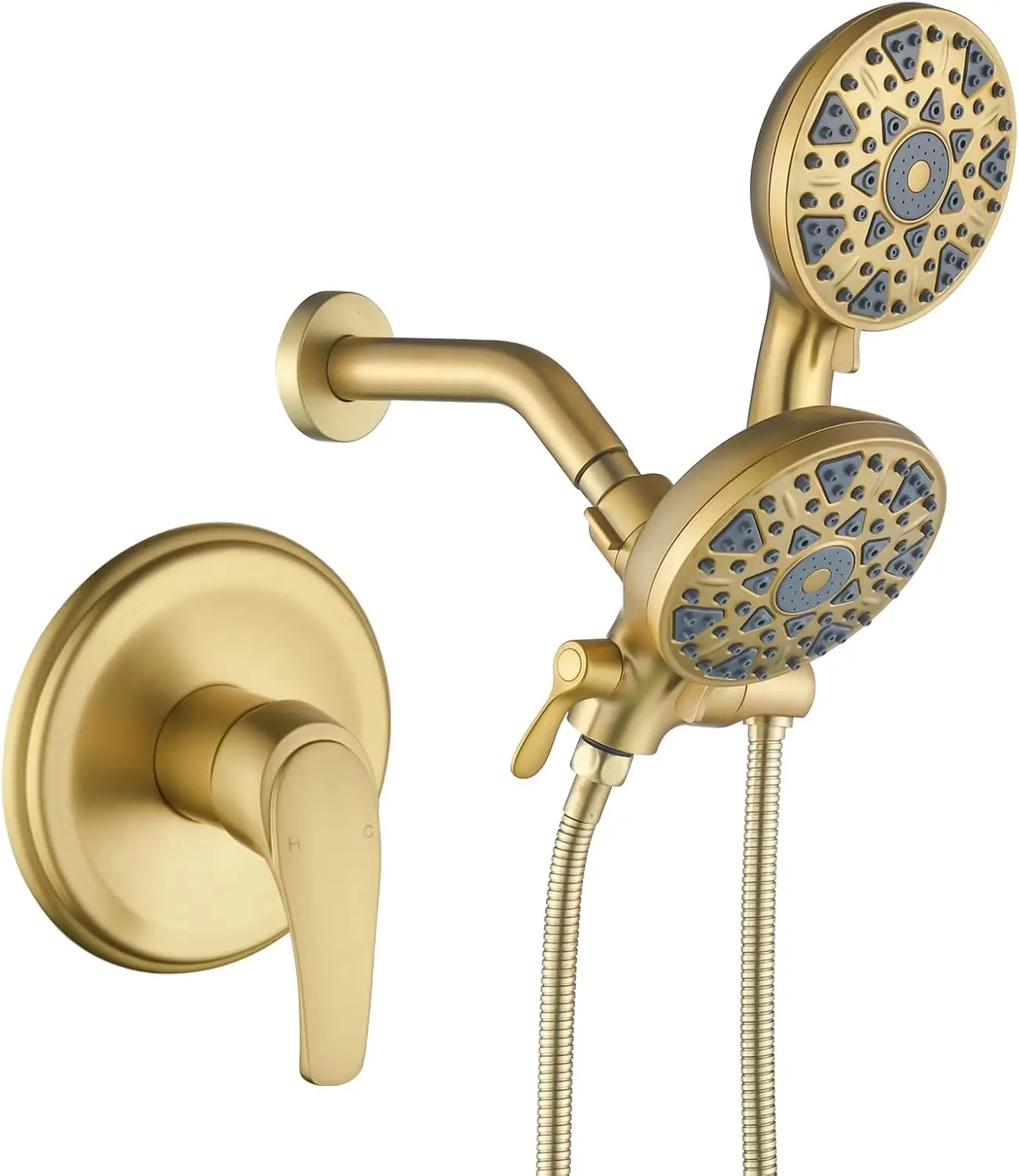 Brushed Gold Shower Faucet Set - Dual Shower Head & Handheld Combo