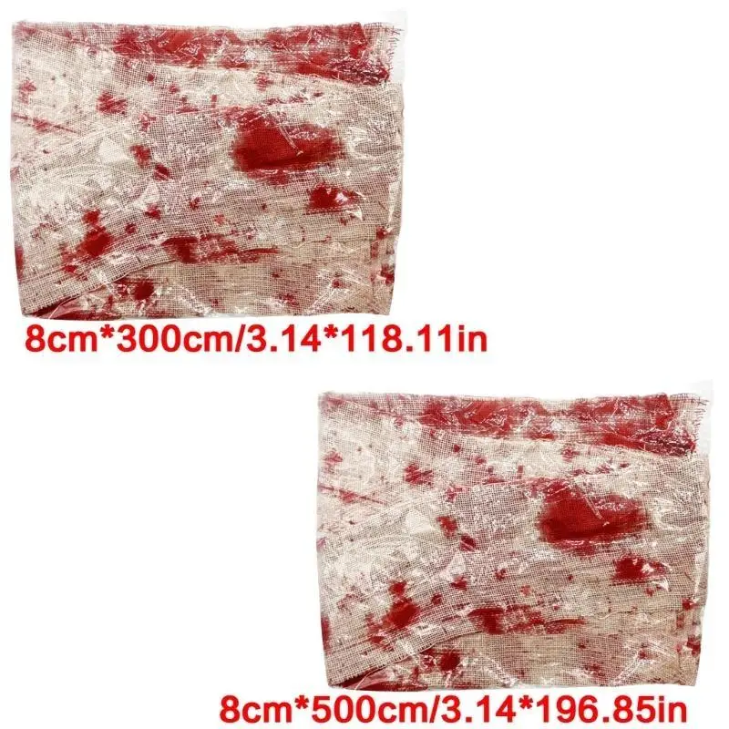 652F 1/5Pcs Halloween Spooky Blood Cloth Scary Bloody Gauze Fabric Blood Strips for Halloween Theme Party Curtain Decors