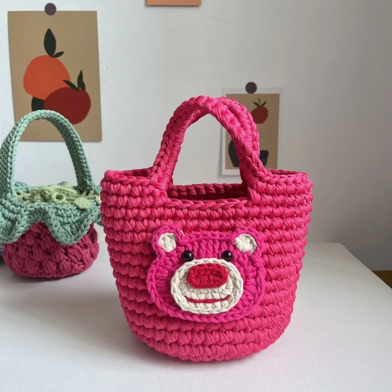 حقيبة يد ديزني كارتونية لطيفة من StellaLou Lotso للفتيات، حقيبة منسوجة ذات سعة كبيرة وبسيطة ومتعددة الاستخدامات #4