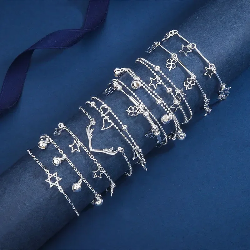

S925 Sterling Silver Korean Style Bell Star Chain Bracelet for Women Minimalist Fashion Trendy Jewelry