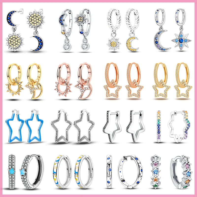 

2023 New in Hot Sale 925 Silver Star Moon Sun Pendant Earrings Women DIY Jewelry Birthday Party Gift Luminous Hoop Stud Earring